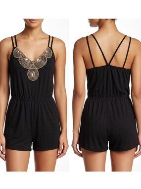 Charlotte Russe Women's Black Beaded Embellished Black Short Romper Size XS NWOT